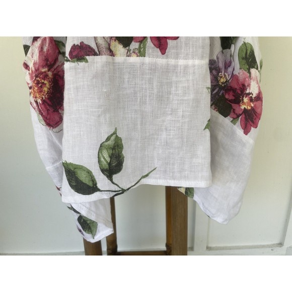 VANSA White Linen Floral Relaxed Langenlook Dress Made in Italy Petite Small - Picture 6 of 16